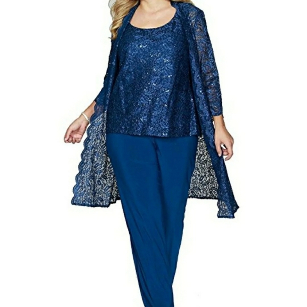 3pcs laced duster jacket shell and solid pants